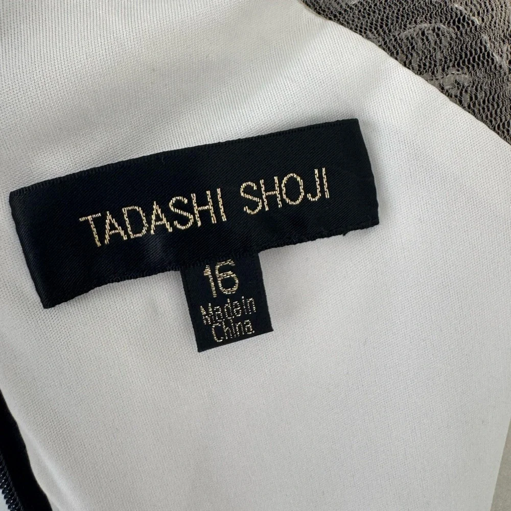 Tadashi Shoji Peony Embroidered Lace Top Black Ivory Gown Dress Size 16 - Picture 10 of 15